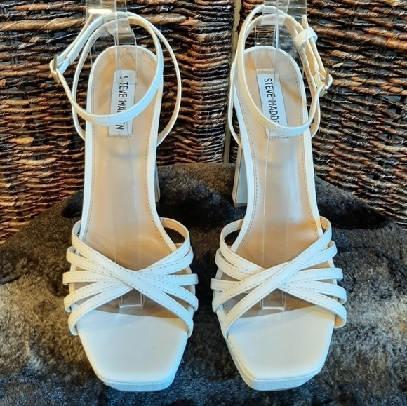 Steve Madden Women's 9.5 White Mips Strappy Platform Dress Sandals 90s Y2K Heels - Picture 3 of 10